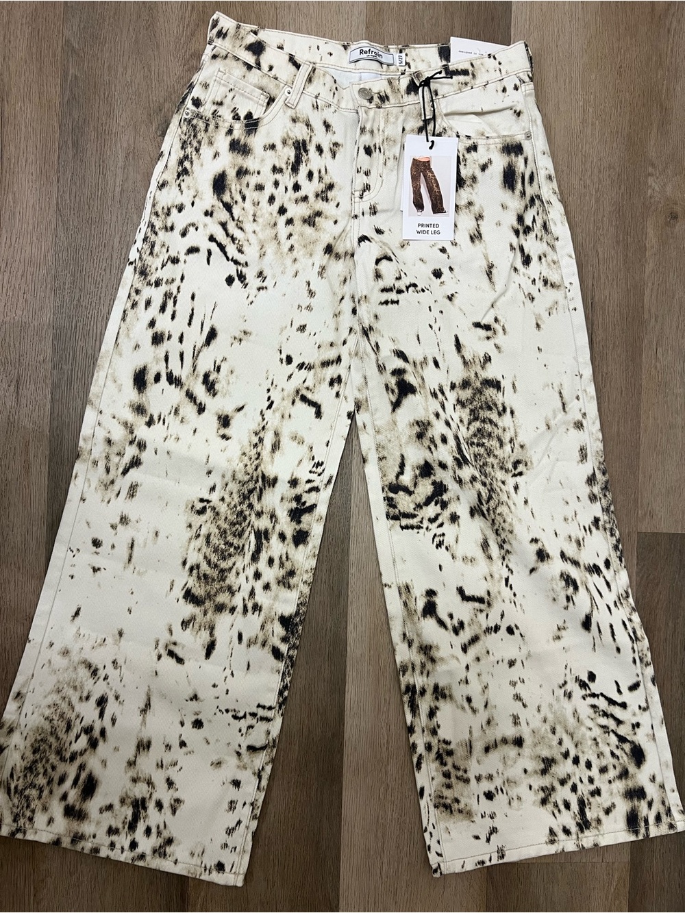REFORMATION Cream & Black Printed Wide Leg Pants